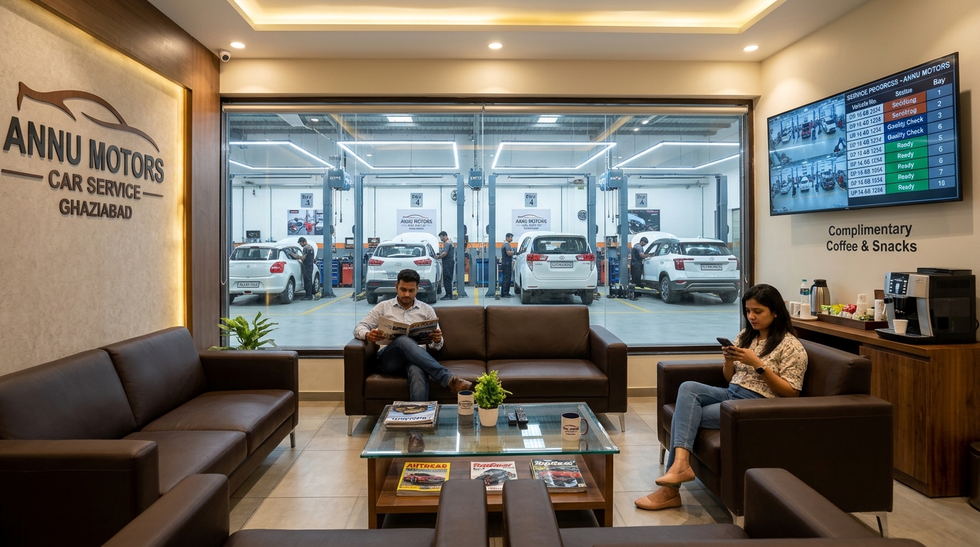 Air-Conditioned Customer Lounge with Live CCTV at Annu Motors